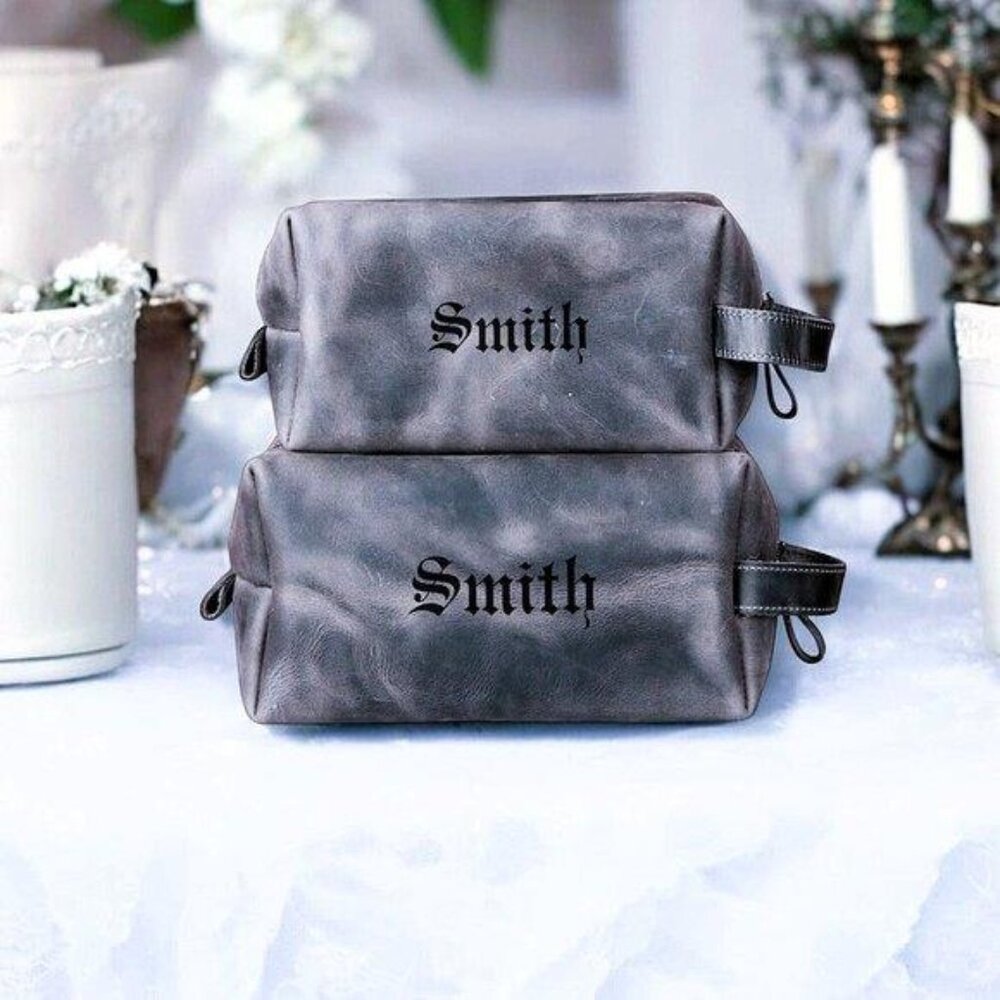 Customizable Genuine Leather Make-Up Bag | Personalized Travel Cosmetic Case